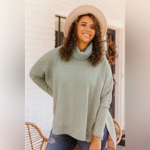 Punk Lily Green/Gray Mock Neck High Low Sweater; Shirt size medium